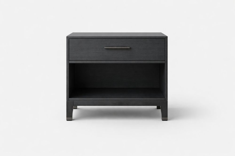 Table de chevet en bois massif composite et aluminium noir 61x45x35 cm