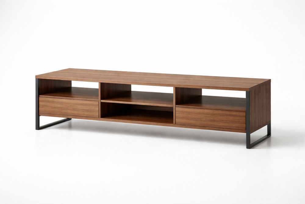 Meuble TV noyer et acier noir 160x40x45cm