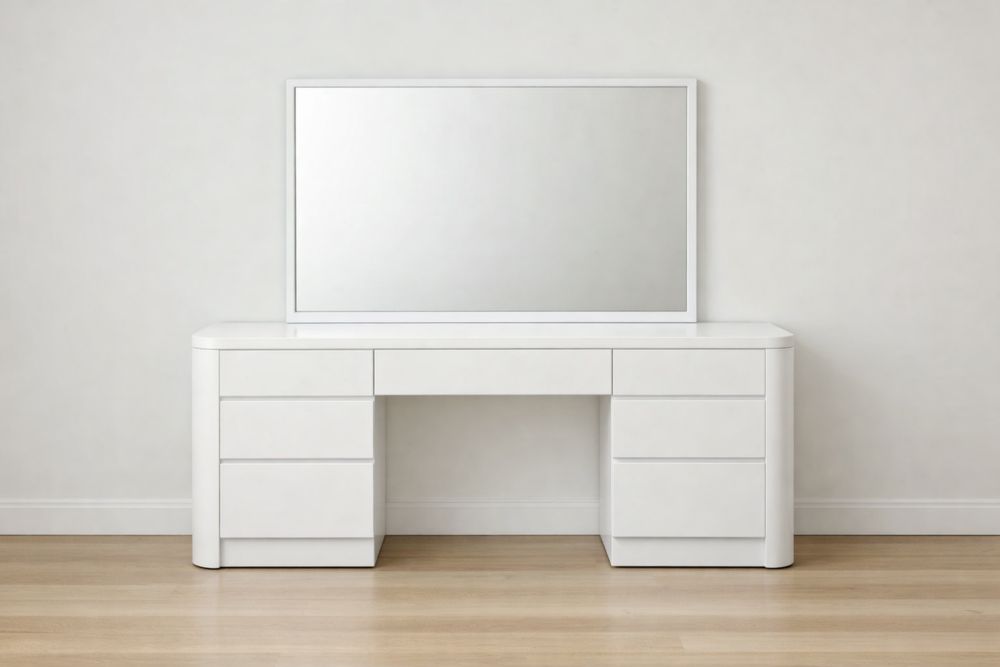 Coiffeuse MDF Blanc avec Miroir et 6 Tiroirs