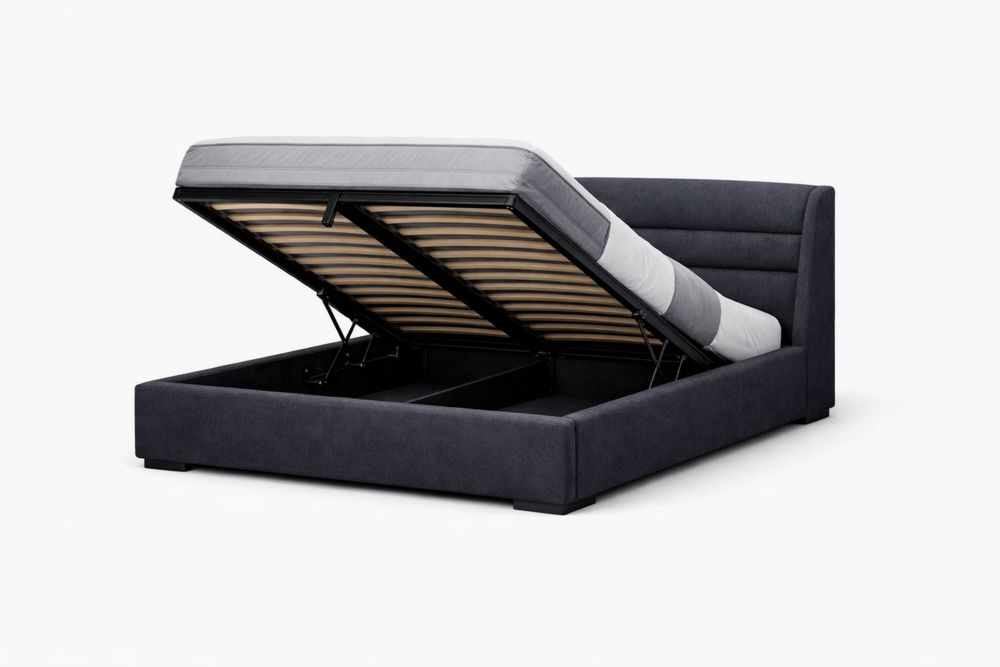 Lit Coffre Double en Tissu avec Sommier Relevable