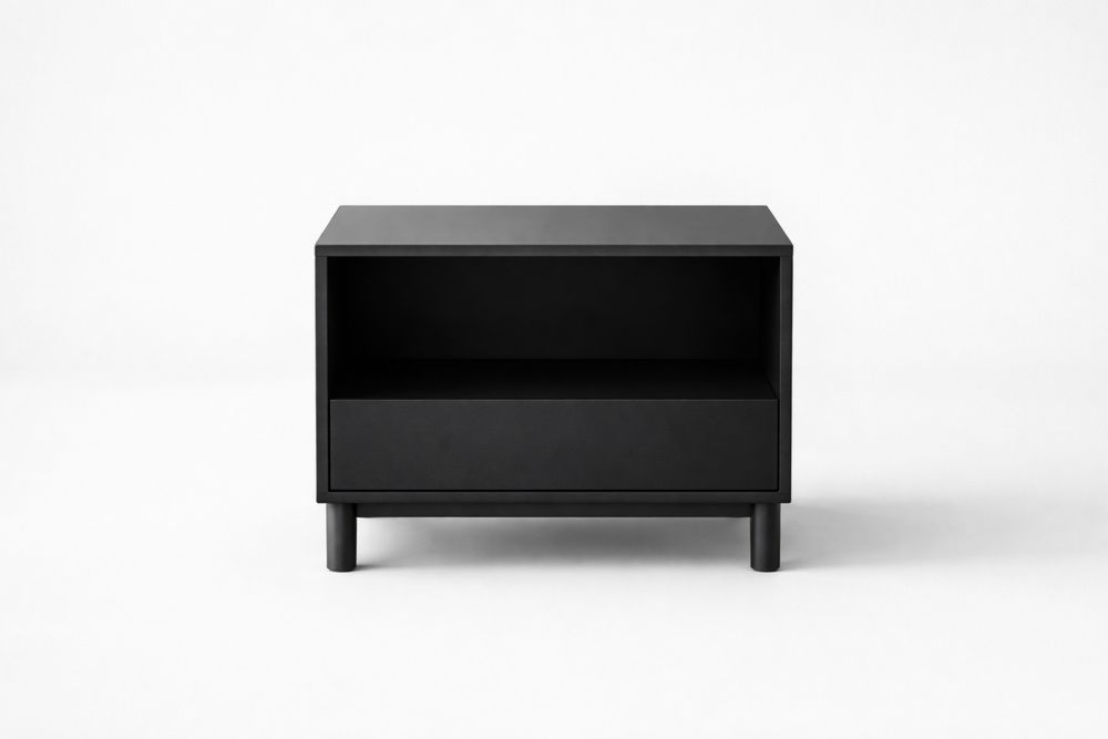 Table de chevet bois noir avec étagère et tiroir