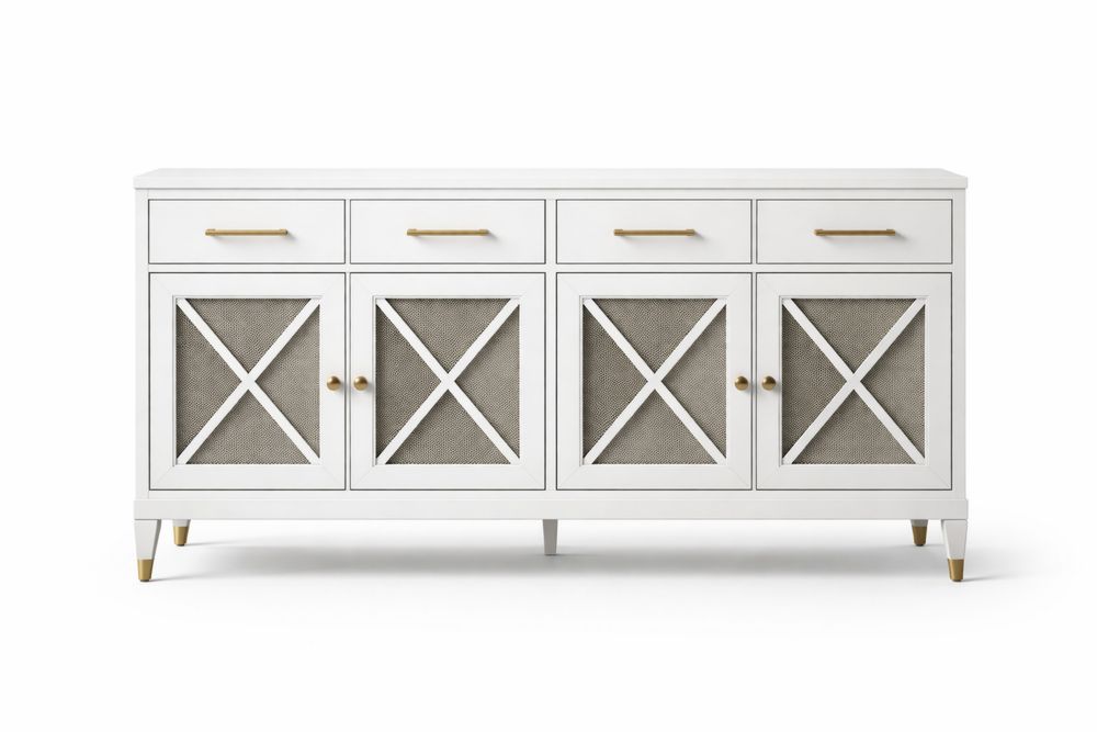 Buffet en Bois massif Blanc avec Portes en Treillis et Tiroirs 152x91x46 cm
