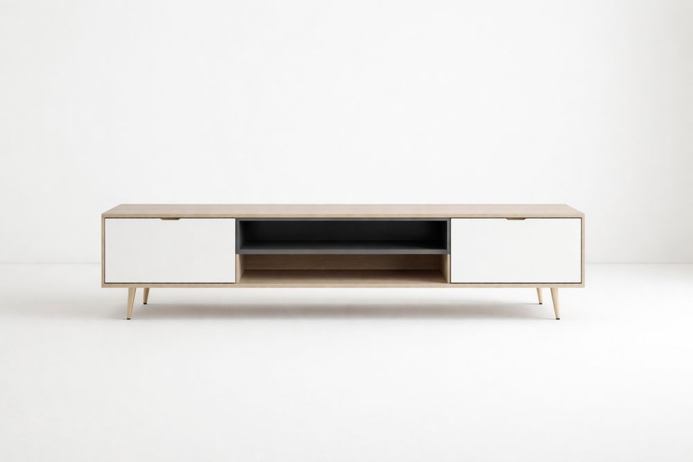 Meuble TV en bois massif et MDF Blanc 200x40x50 cm