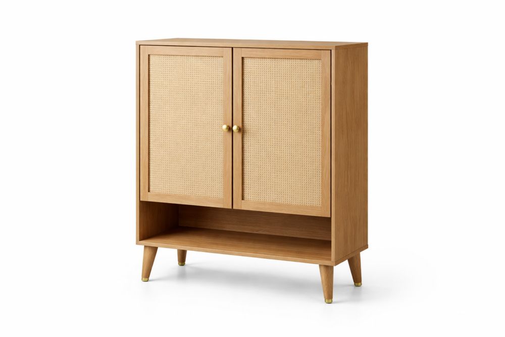 Étagère à chaussures en Bois de chêne avec Portes en Rotin 100x80x35 cm