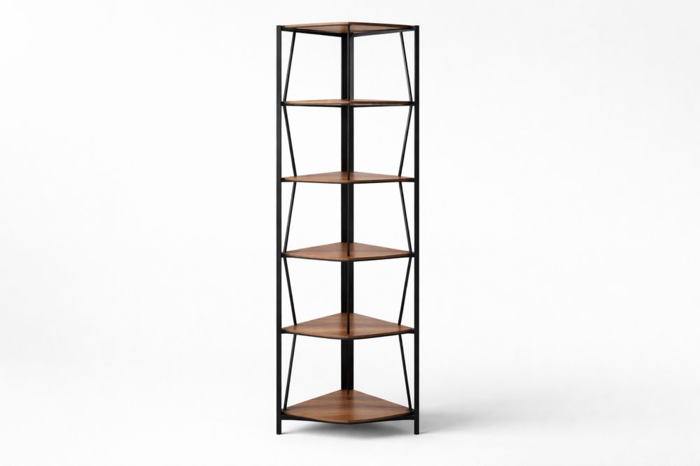 Étagère d'angle en MDF et aluminium noir avec cinq niveaux