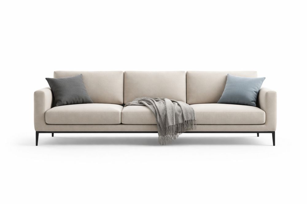 Canapé 3 places en tissu polyester avec pieds en aluminium