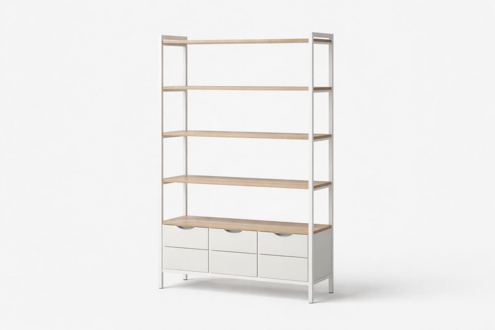Étagère en MDF et acier avec 4 étagères et 4 tiroirs Blanc