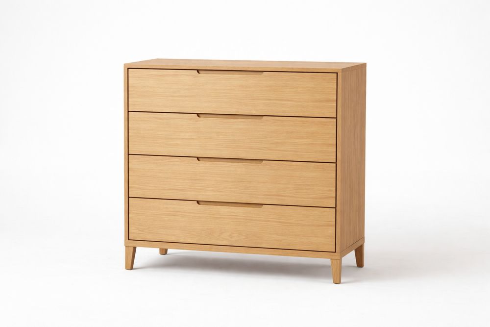 Commode 4 tiroirs bois Chêne clair 80x90x45 cm