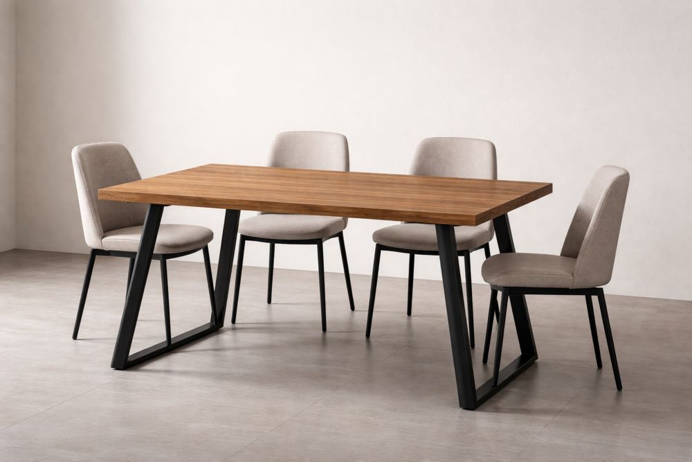 Ensemble table à manger bois métal avec 4 chaises en tissu-Caselivo