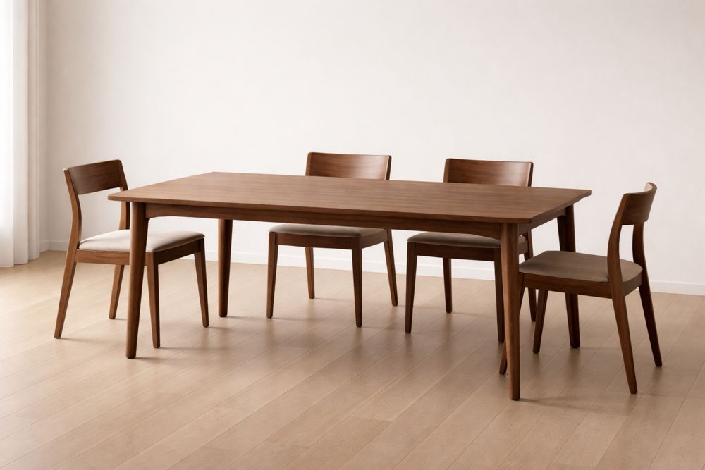 Table à manger en bois de noyer avec quatre chaises-Caselivo