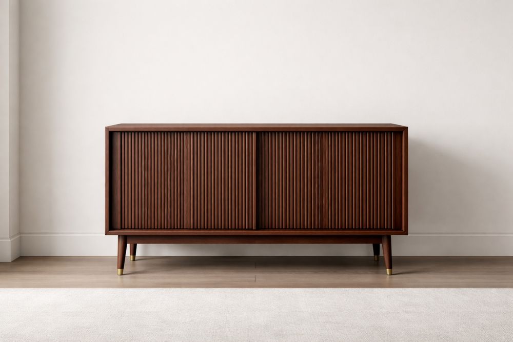 Buffet en bois de noyer avec portes coulissantes 150x45x85cm-Caselivo