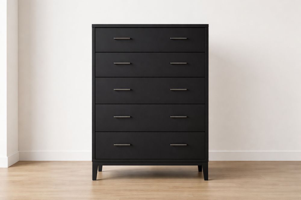Commode 5 Tiroirs Bois Noir-Caselivo