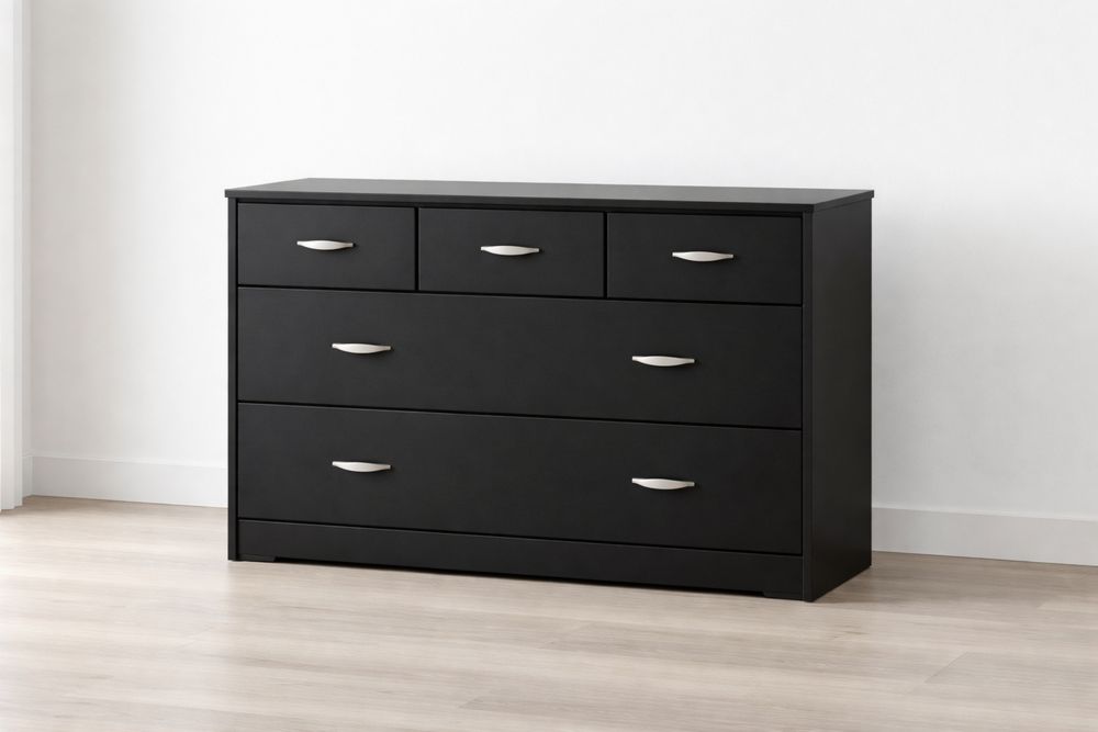 Commode en MDF Noir avec 5 Tiroirs-Caselivo