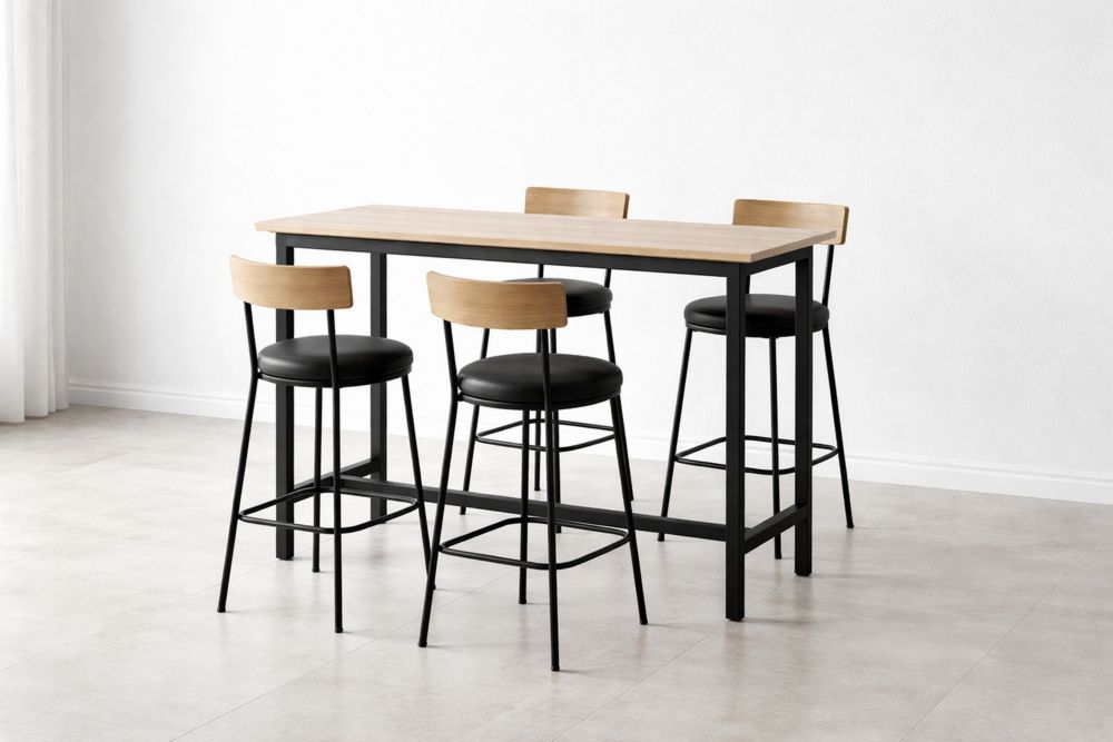 Ensemble de table haute en bois et métal avec 4 tabourets-Caselivo