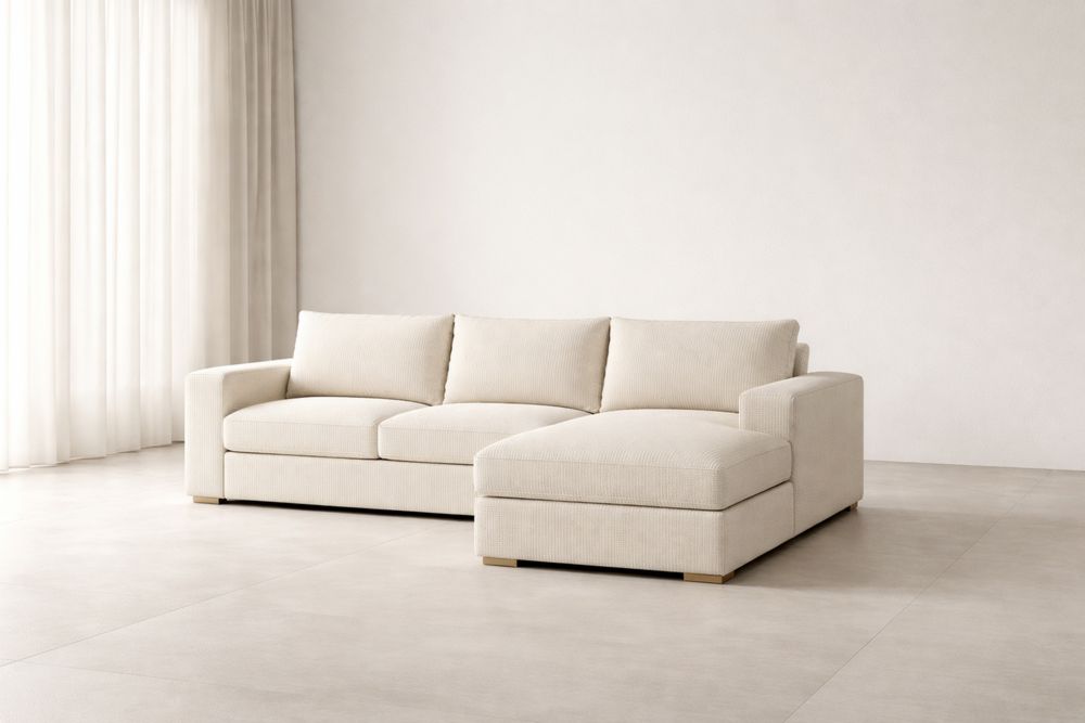 Canapé d'angle en tissu polyester beige-Caselivo