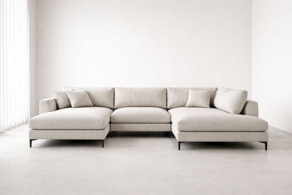 Canapé d'angle en tissu beige avec pieds en métal-Caselivo