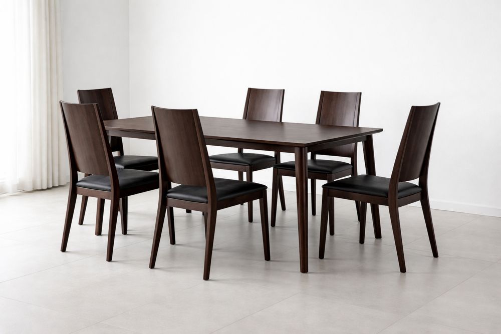 Ensemble table en bois et chaises en cuir synthétique-Caselivo