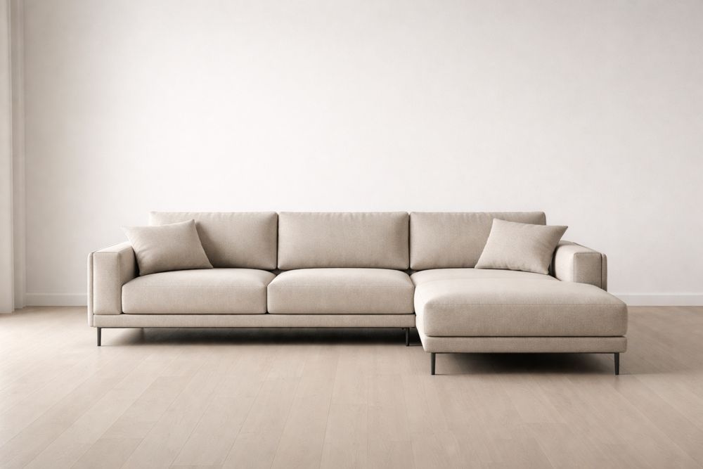 Canapé d'angle tissu beige avec coussins-Caselivo