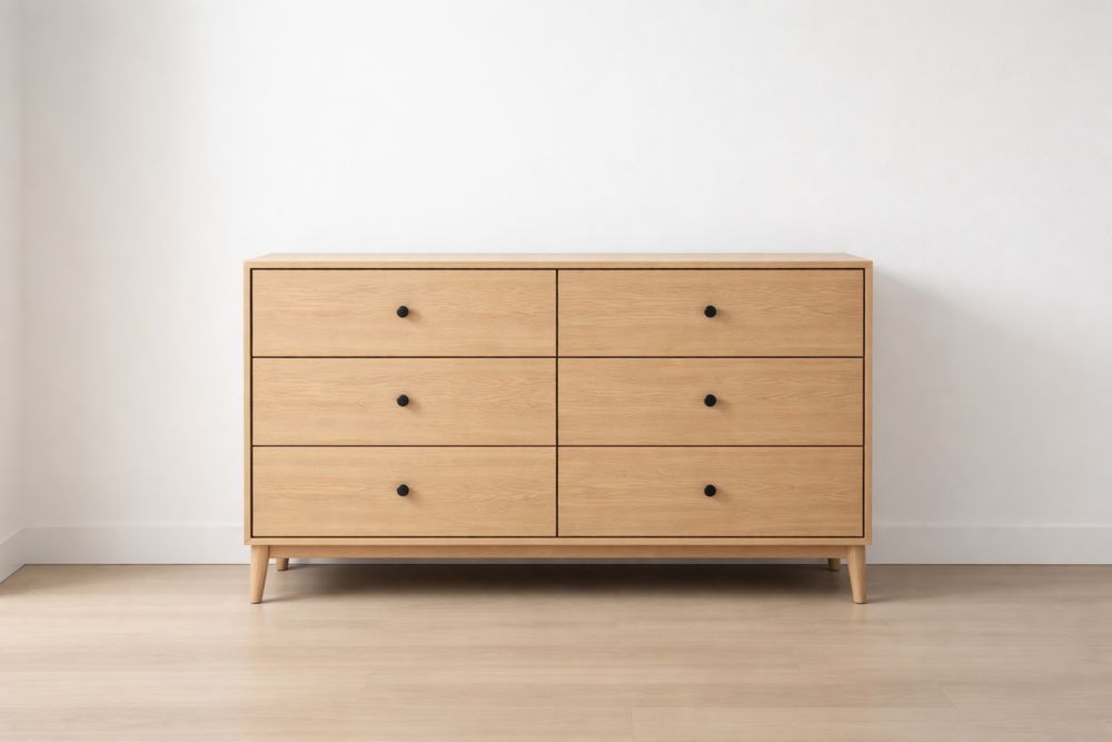 Commode en Chêne 6 Tiroirs Poignées Métal Noir 140x45x80cm-Caselivo