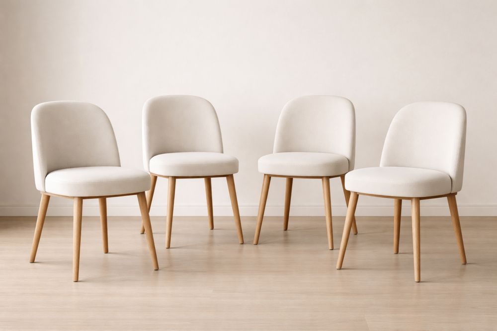 Ensemble de 4 chaises en tissu Beige avec pieds en hêtre-Caselivo