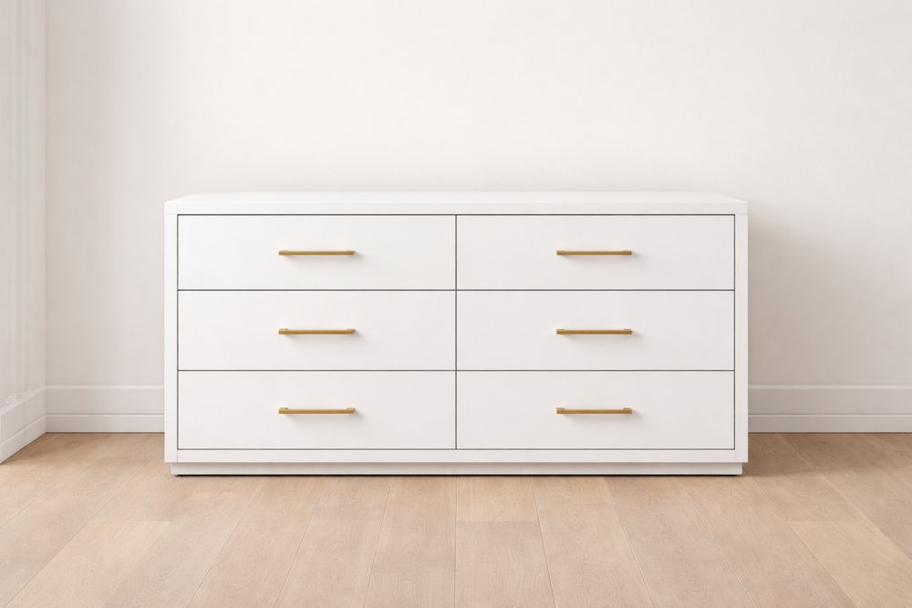 Commode blanche avec 6 tiroirs poignées dorées MDF 120x40x75cm-Caselivo