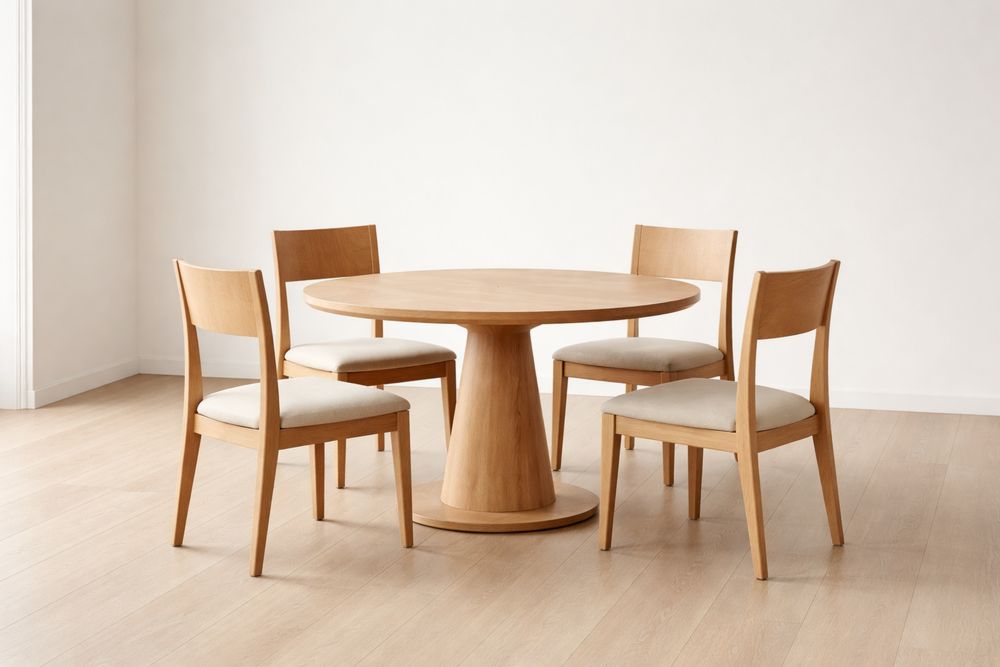 Ensemble table ronde en bois et 4 chaises avec assise en polyester-Caselivo