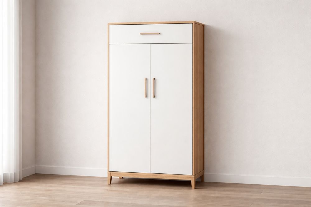 Armoire en Bois et Blanc avec Portes Battantes 180x80x40cm-Caselivo