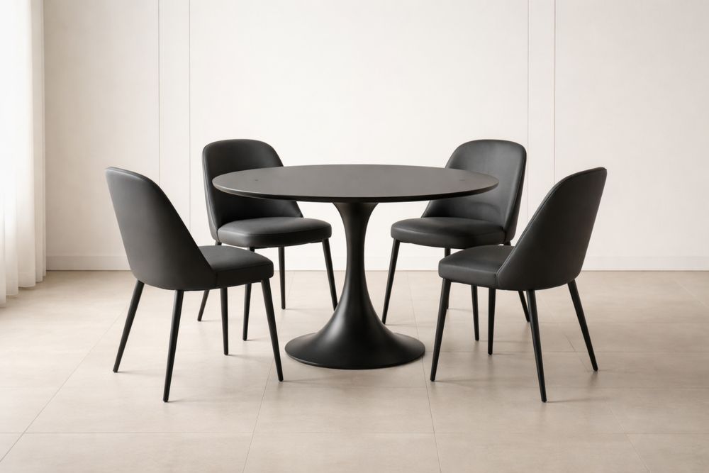 Ensemble Table Ronde et Chaises en Métal et Similicuir Noir-Caselivo