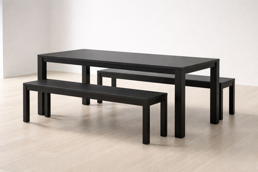 Table à manger et bancs en bois noir-Caselivo