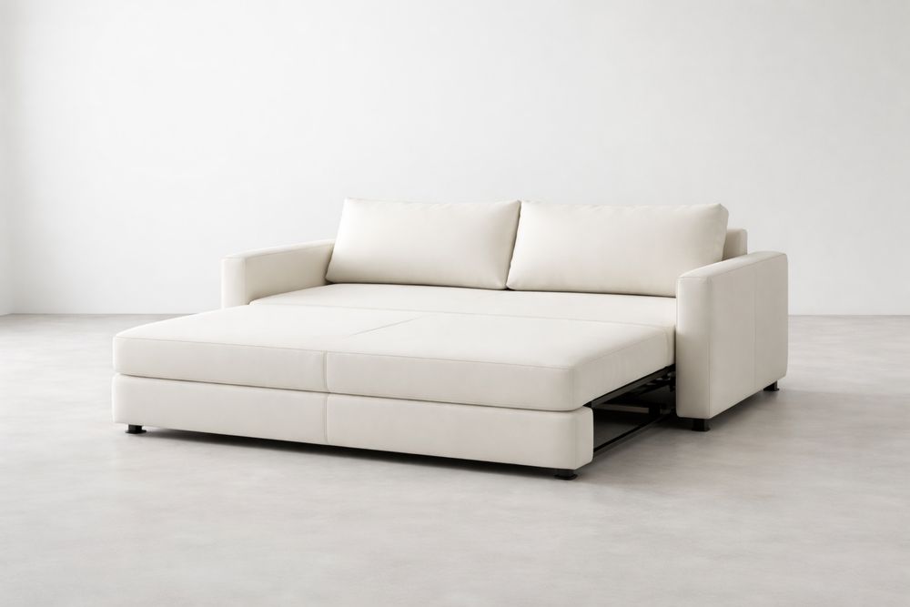 Canapé-lit en cuir synthétique ivoire 200x150x85cm-Caselivo