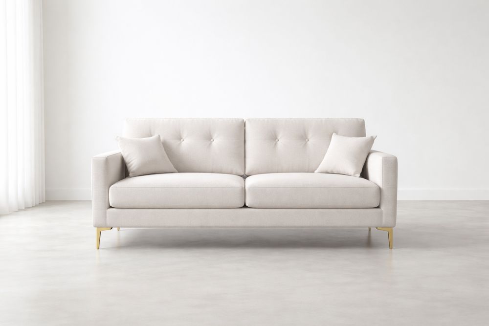 Canapé 2 Places Tissu Beige Pieds Métalliques-Caselivo