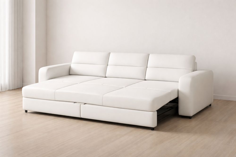 Canapé Convertible en Cuir Synthétique Blanc-Caselivo