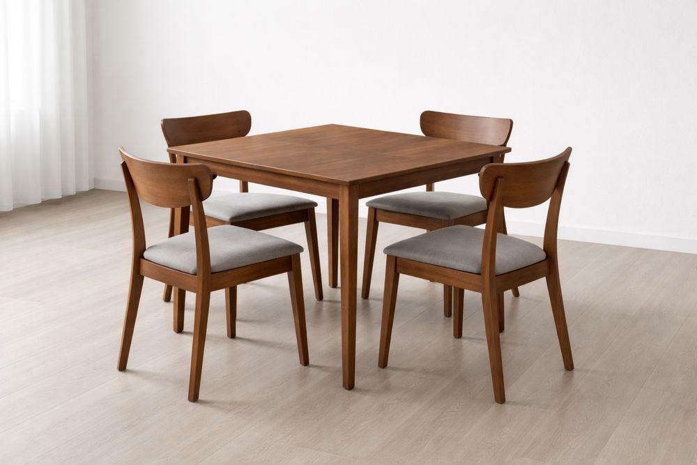 Ensemble table carrée en bois avec 4 chaises tissu gris-Caselivo
