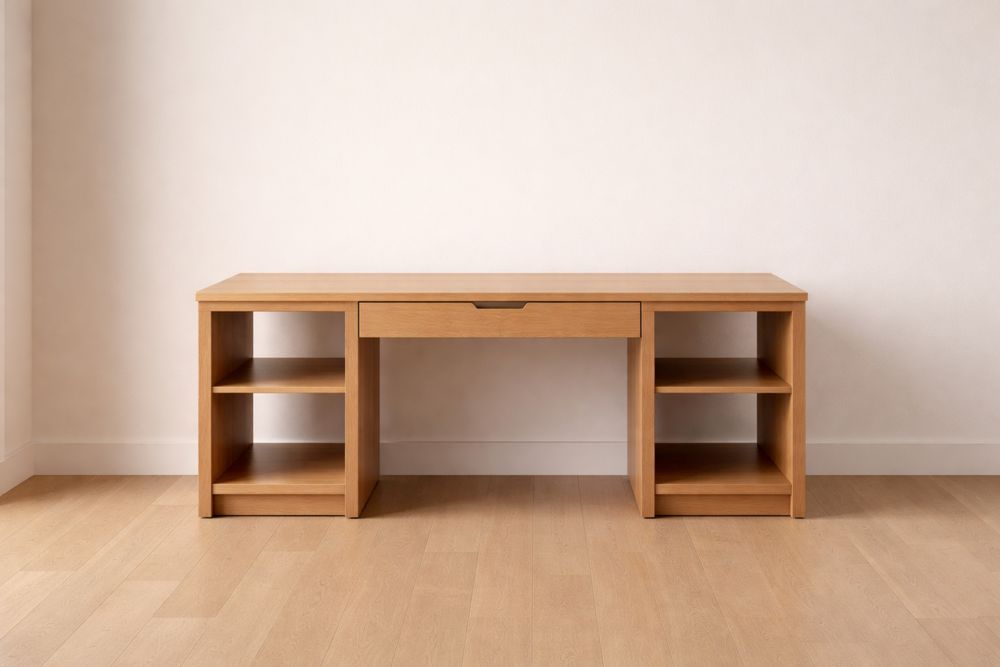 Bureau en Bois de Chêne avec Étagères et Tiroir-Caselivo