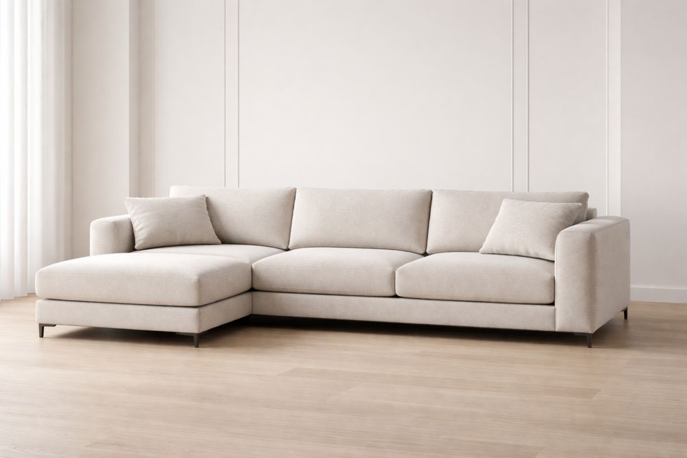 Canapé d'angle tissu Beige avec méridienne-Caselivo