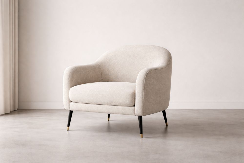 Fauteuil en tissu polyester avec pieds en métal noir et détails en laiton-Caselivo