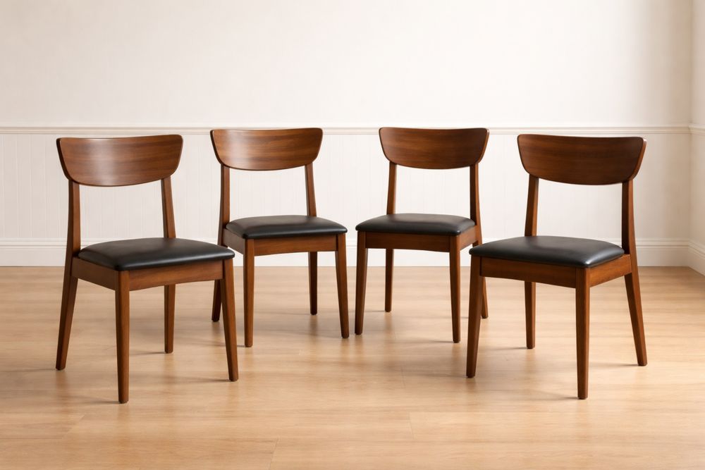 Chaises en Bois et Simili Cuir Noir, Lot de 4-Caselivo