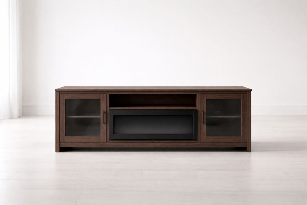 Meuble TV en bois avec portes en verre trempé 180x40x60 cm-Caselivo