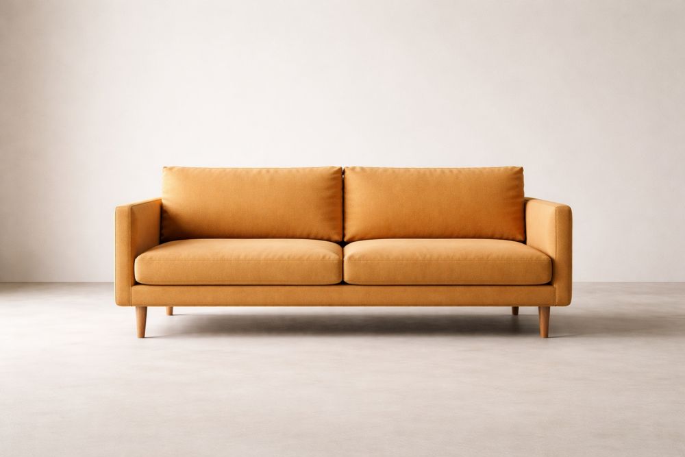 Canapé 2 Places Tissu Orange Pieds en Bois-Caselivo