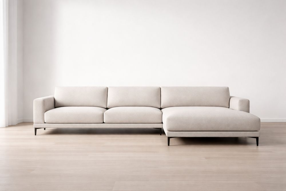 Canapé d'angle en tissu beige avec méridienne droite-Caselivo