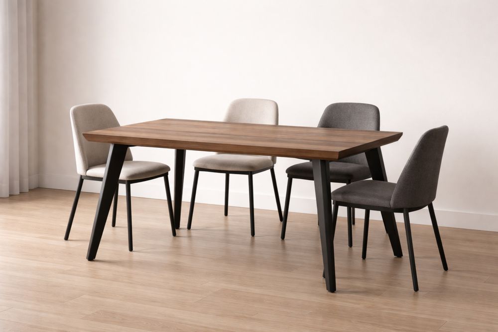 Table à manger en bois avec 4 chaises en tissu-Caselivo