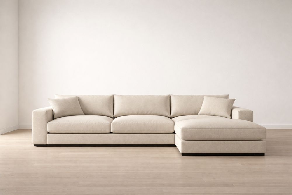 Canapé d'angle en tissu beige avec méridienne-Caselivo