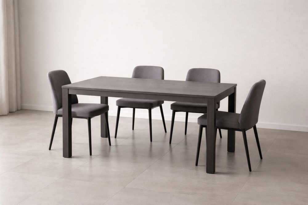 Ensemble Table et Chaises en Bois et Tissu Gris-Caselivo