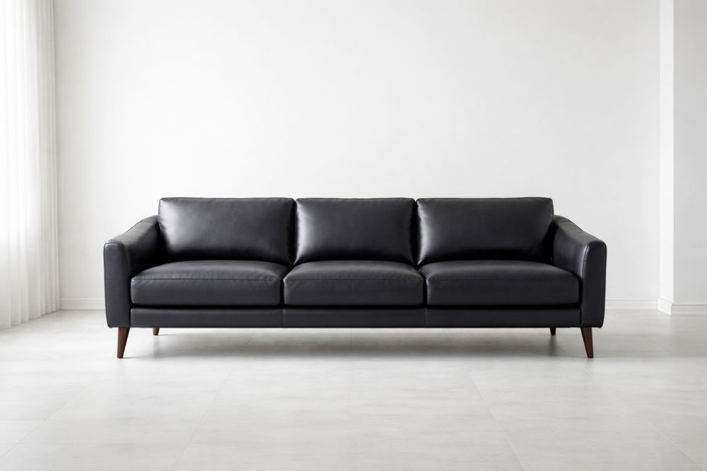 Canapé 3 places en cuir noir-Caselivo