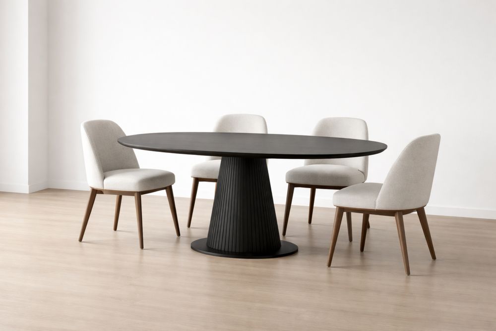 Table à manger en bois noir avec chaises en tissu-Caselivo