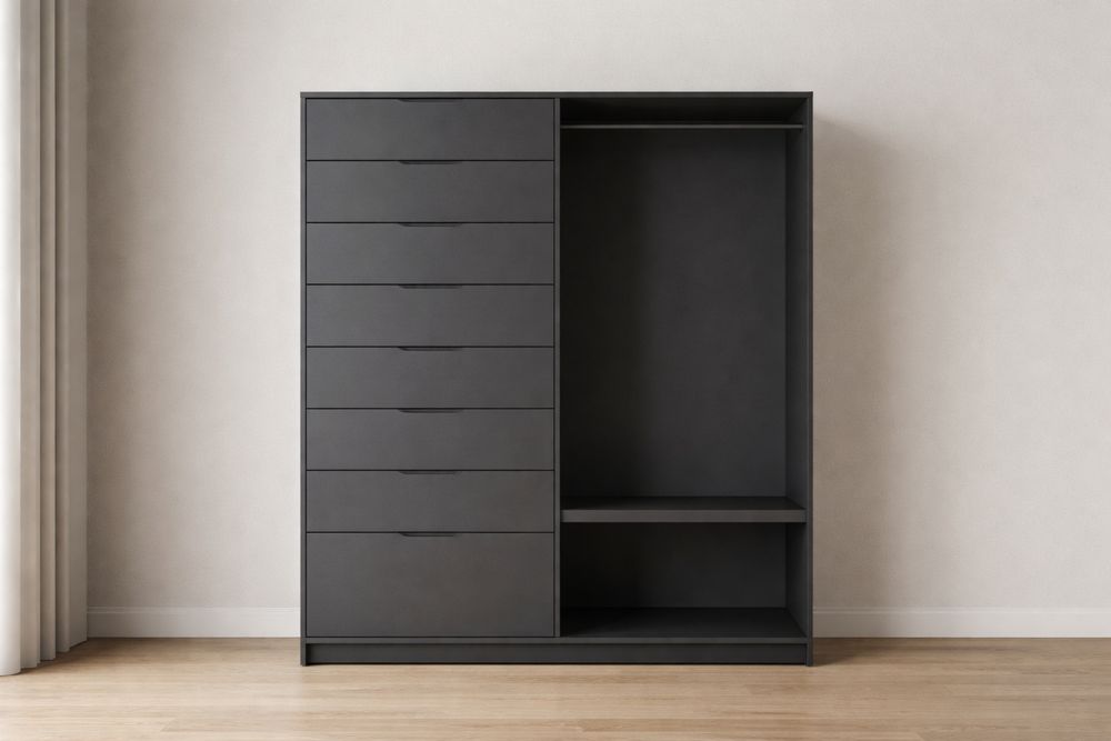 Armoire noire en panneaux MDF et métal avec tiroirs-Caselivo