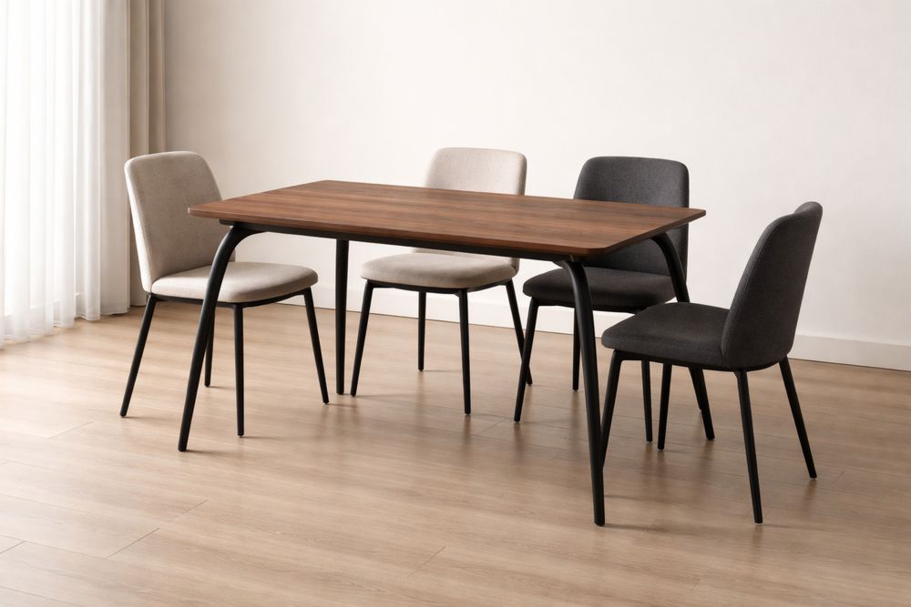 Table à manger en bois avec chaises en tissu Beige et Gris-Caselivo
