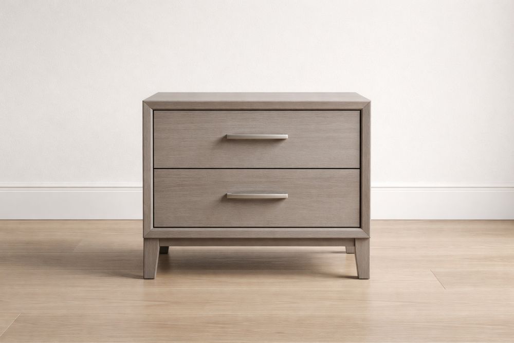 Table de Nuit en Bois avec 2 Tiroirs Gris-Caselivo