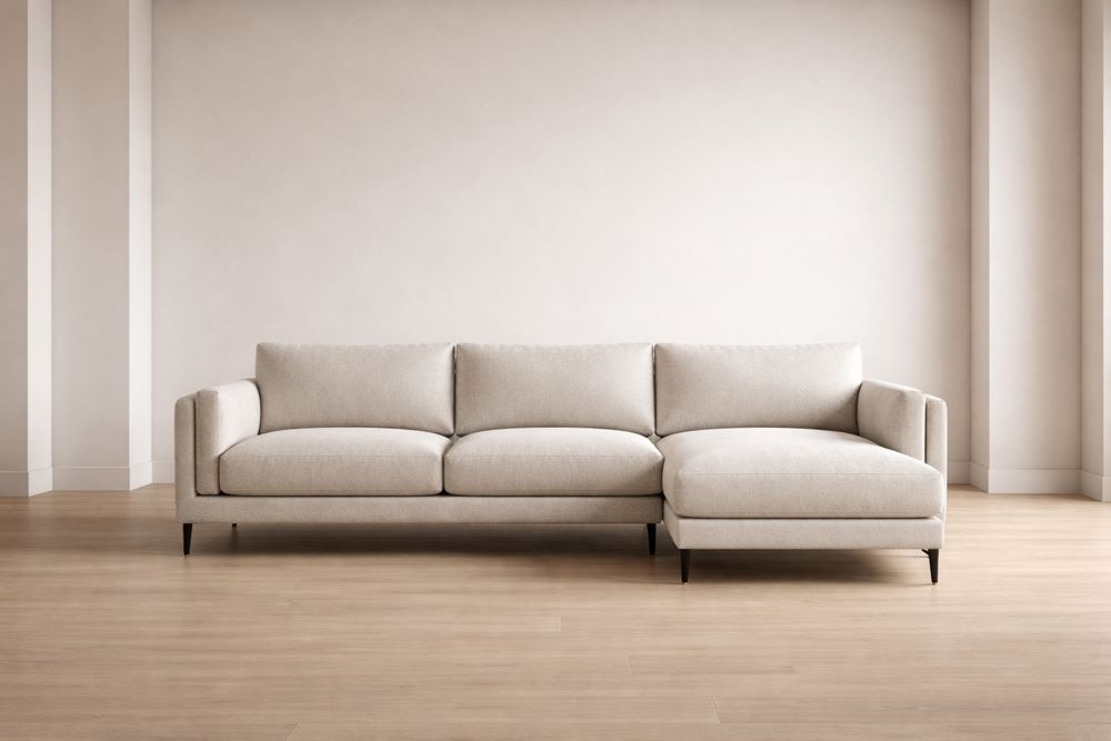 Canapé d'angle en tissu polyester beige avec pieds en métal-Caselivo