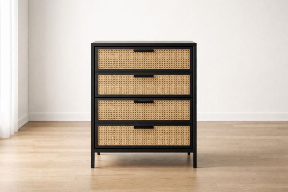 Commode en Bois et Rotin avec 4 Tiroirs-Caselivo